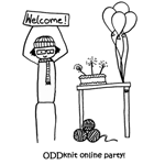 cartoon of oddknit welcome party