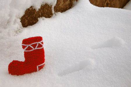 photo of two tone stocking decoration in the snow