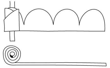 Diagram showing how to form the rose from the knitting.