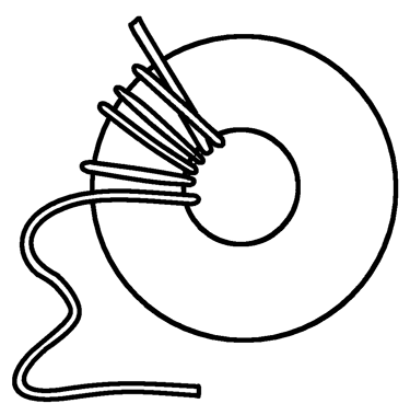 Diagram showing the first step in making a pom pom