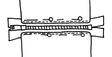 Diagram a zip attached to knitting.